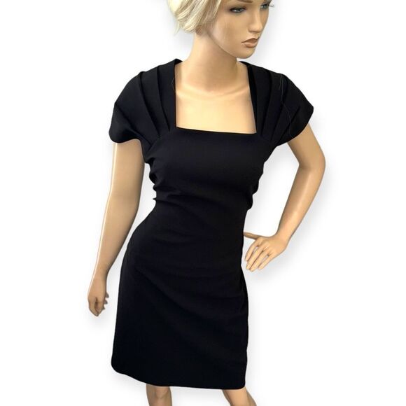 ALICE + OLIVIA Kiro Pleated Shoulder Sheath Dress in Black Size 14 - Picture 4 of 16